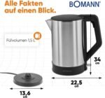 ⁦Bouilloire  Bomann  en Acier -1,5 Litre Inox/noir - 2200 Watts-WKS 3002 CB⁩ - الصورة ⁦6⁩
