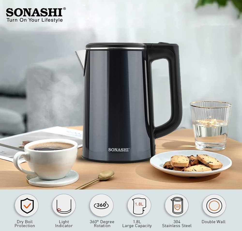 61Vy1LFrsEL._AC_SL1000_.jpg Sonashi Bouilloire électrique Sans Fil En Inox -2200W -1.8L SKT 1810 - الصورة 1