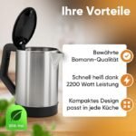 ⁦Bouilloire  Bomann  en Acier -1,5 Litre Inox/noir - 2200 Watts-WKS 3002 CB⁩ - الصورة ⁦3⁩