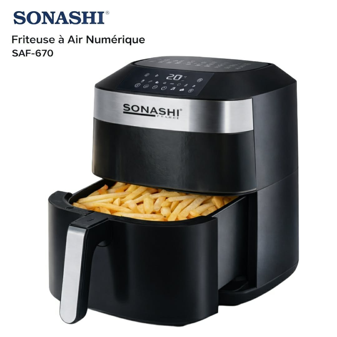 AirFryer-Numerique-Sonashi-SAF-670-–-Capacite-67-Litres-–-1700W.jpg AirFryer Numérique Sonashi SAF-670 – Capacité 6,7 Litres – 1700W Sans Huile - الصورة 1