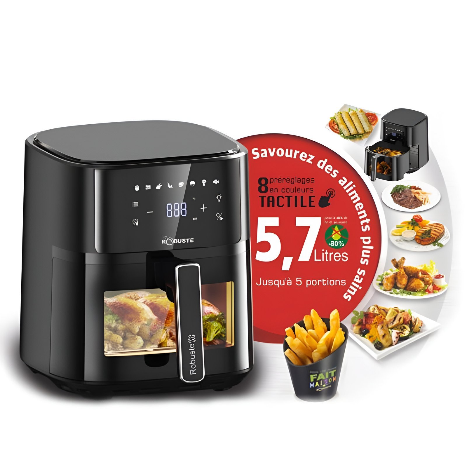 Airfryer-5.7-Litres-1700W-Tactile-Avec-Fenetre-Robuste-AF6-2.jpg Airfryer 5.7 Litres 1700W Tactile Avec Fenêtre Robuste AF6 - الصورة 1