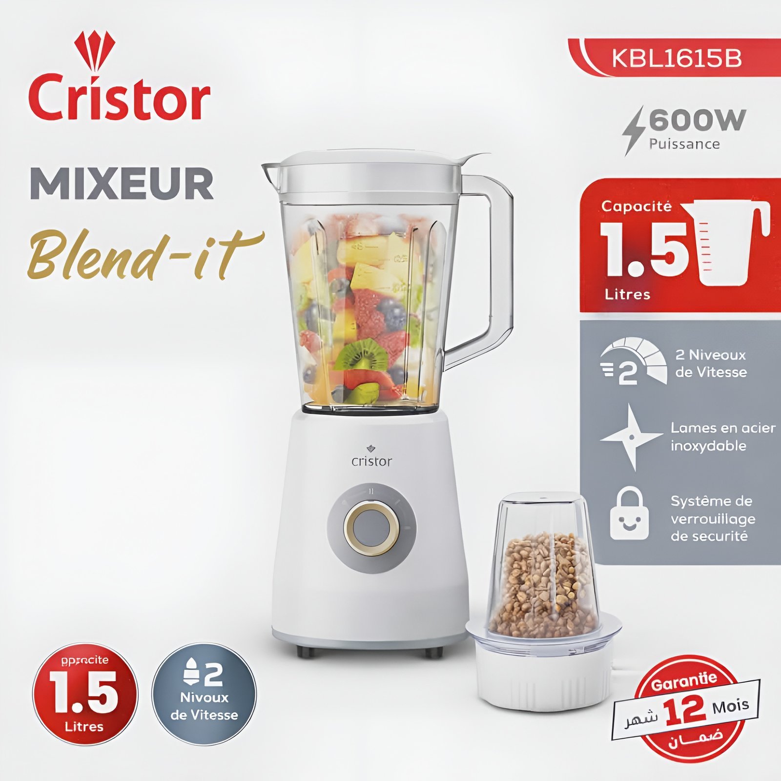 Blender-Cristor-Blendit-15L-600W-Blanc.jpg Blender Cristor Blendit 1,5L 600W / Blanc - الصورة 1
