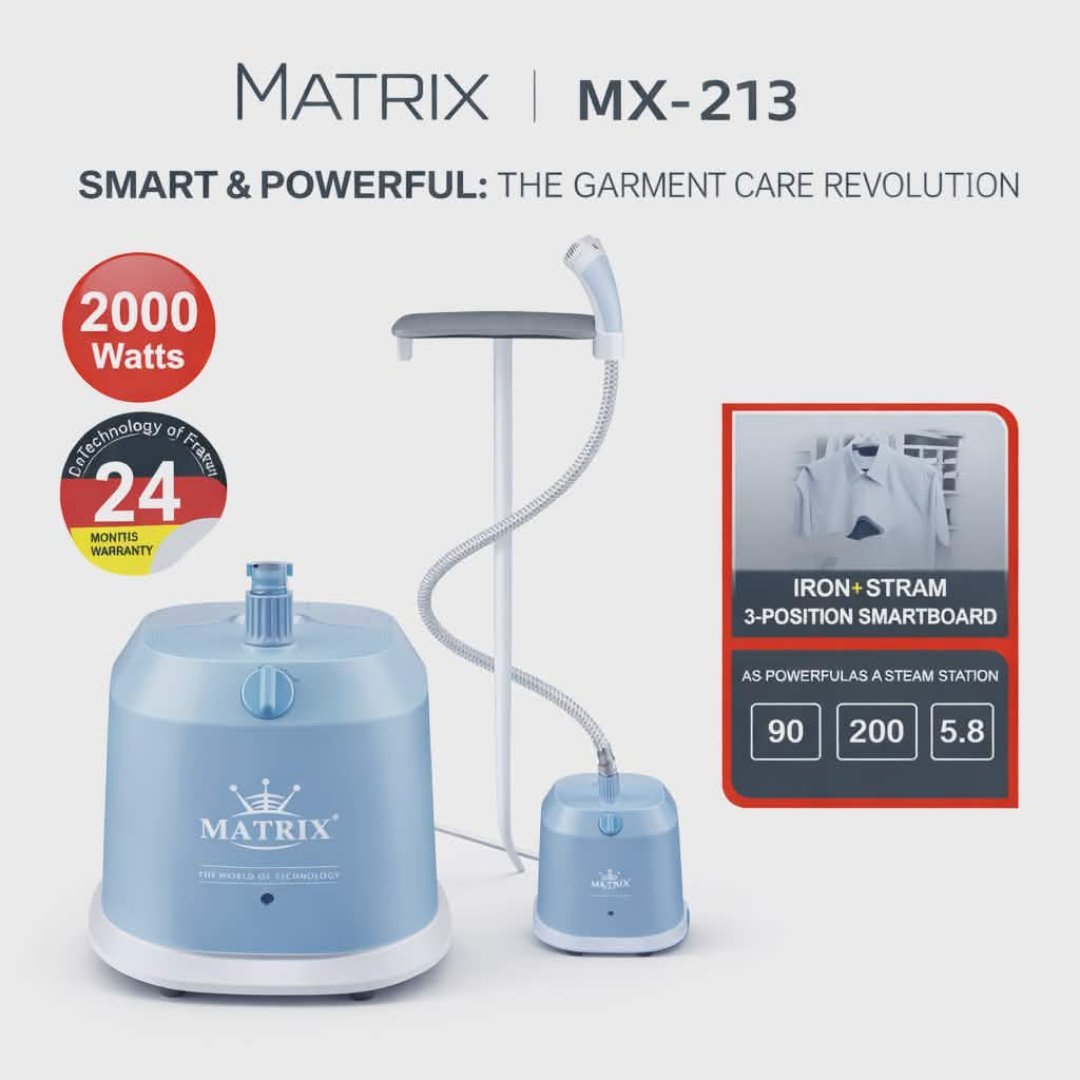 Centre-de-Repassage-MATRIX-MX-213-2000W-Systeme-Vapeur-avec-Smartboard-3-Positions.jpg Defroisseur MATRIX MX-213 - 2000W - Système Vapeur avec Smartboard 3 Positions - الصورة 1