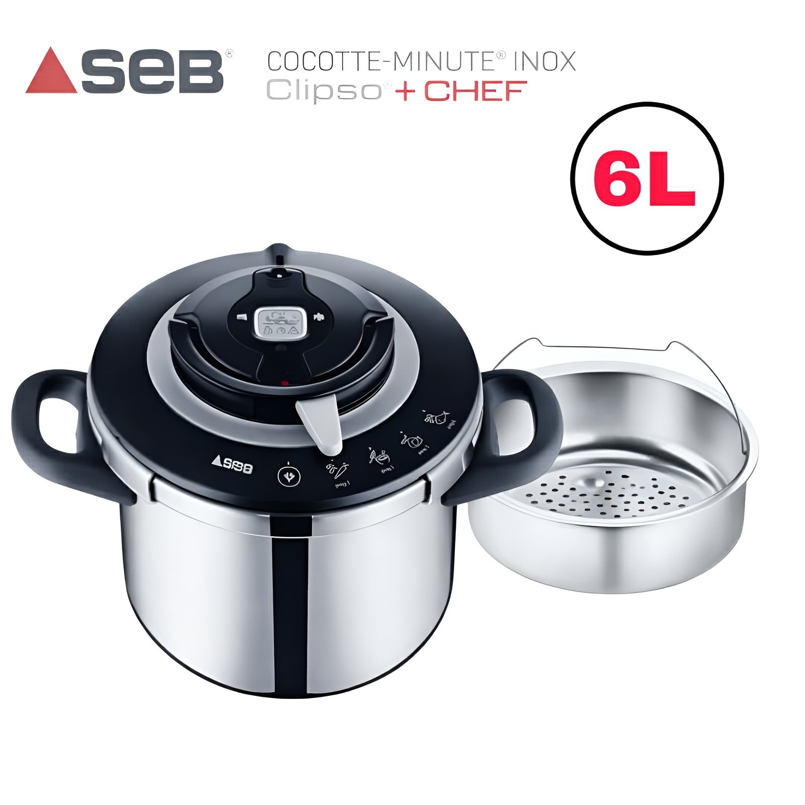 Cocotte-Minute-SEB-Clipso-Chef-6L-–-Inox-–-Induction-–-Fabrique-en-France-–-Systeme-dOuverture-Facile.jpg Cocotte-Minute SEB Clipso + Chef 6L – Inox – Induction – Fabriqué en France – Système d’Ouverture Facile - الصورة 1