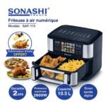 ⁦Friteuse – Air fryer   Sonashi Double Bac 10L 2600 W Digital multiprogrammes En inox SAF-115⁩ - الصورة ⁦2⁩