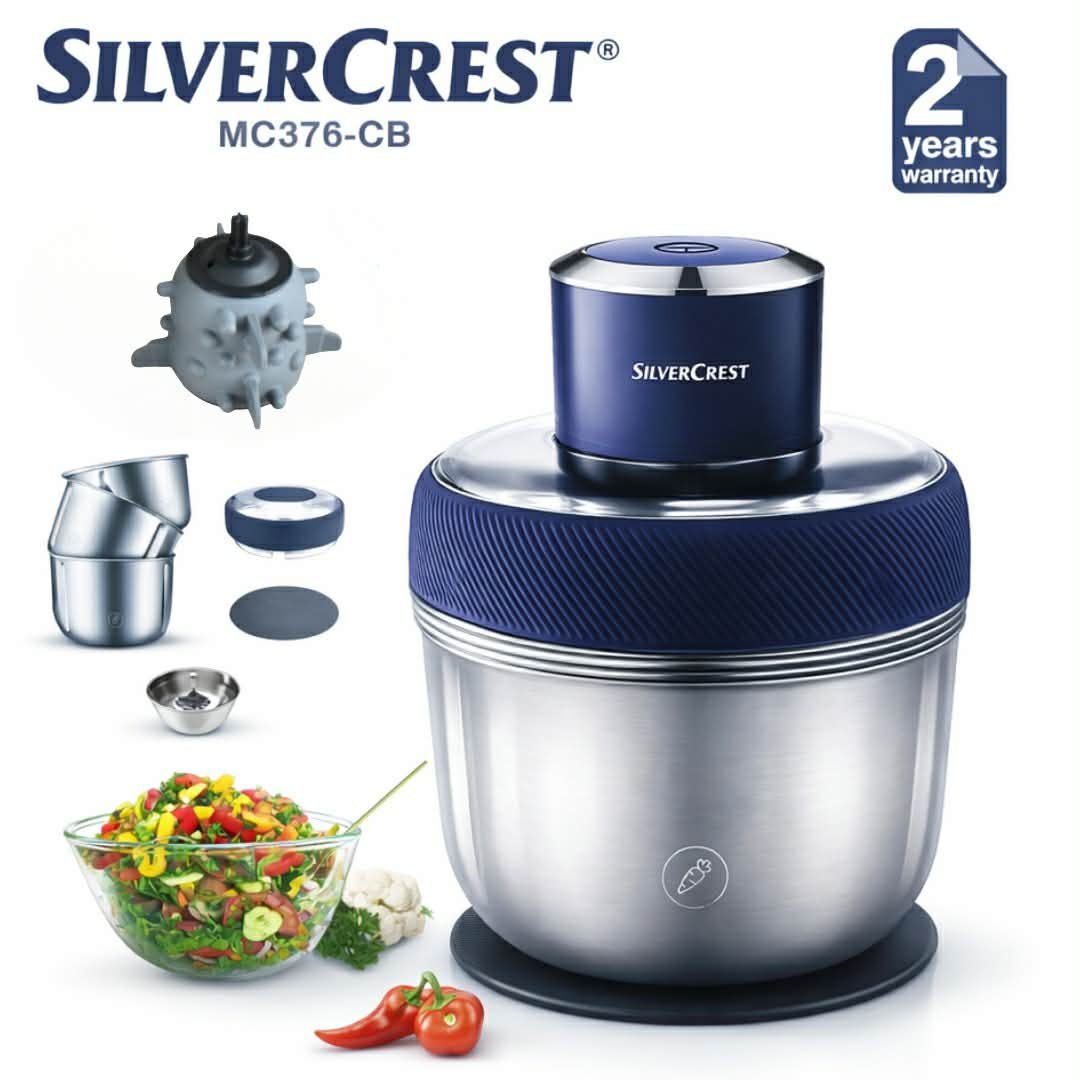 Hachoir-Electrique-SILVERCREST-MC376-CB.jpg Mini Hachoir Électrique SILVERCREST MC376-CB - 350W - Pack Spécial 3 Bols en Acier Inoxydable - 4 Lames - الصورة 1