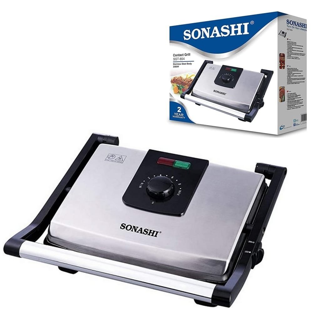 Machine-a-sandwichs-et-grillades-en-Inox-2000W-Sonashi-SGT-854.jpg Sonashi Panineuse & Grill inox - SGT854 - الصورة 1