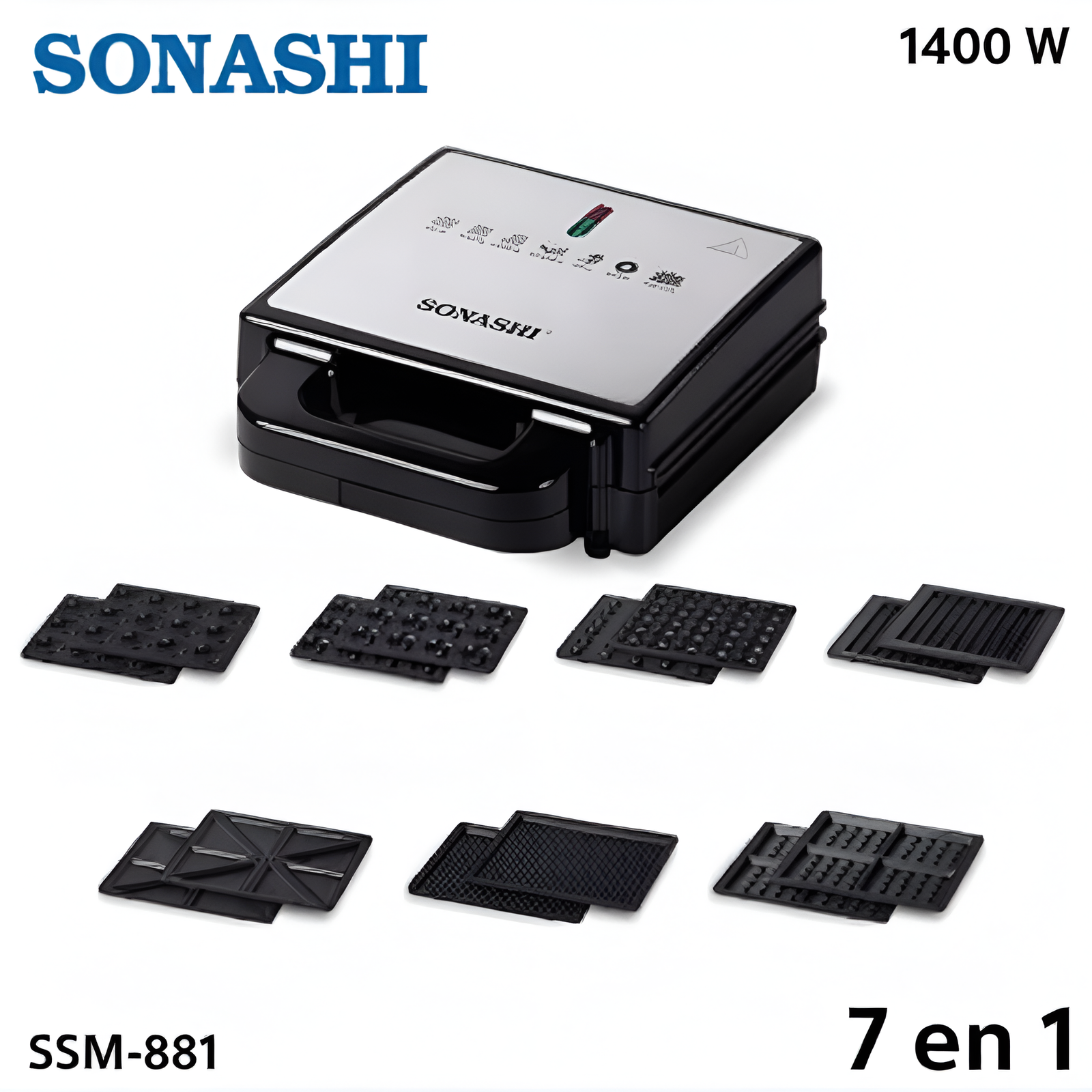 Panineuse-7-en-1-Sonashi-SSM-881-Snack-Maker-1400W-–-Gaufrier-Donut-Sandwich.png Panineuse 7 en 1 Sonashi SSM-881 Snack Maker 1400W – Gaufrier, Donut, Sandwich - الصورة 1