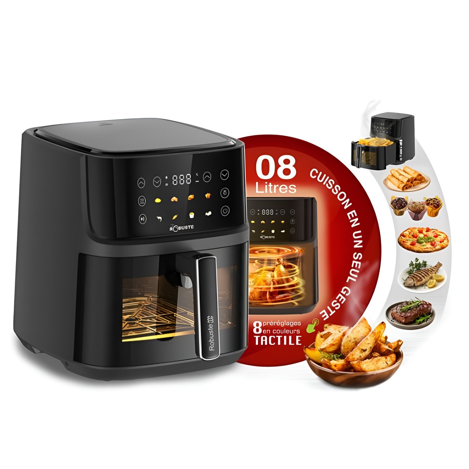 Robuste-Friteuse-Air-Fryer-sans-huile-8L.jpg Robuste Friteuse Air Fryer sans huile 8L 2000W a air - 8 Programmes Tactile avec Fenêtre Visible - Airfryer AF8 - الصورة 1