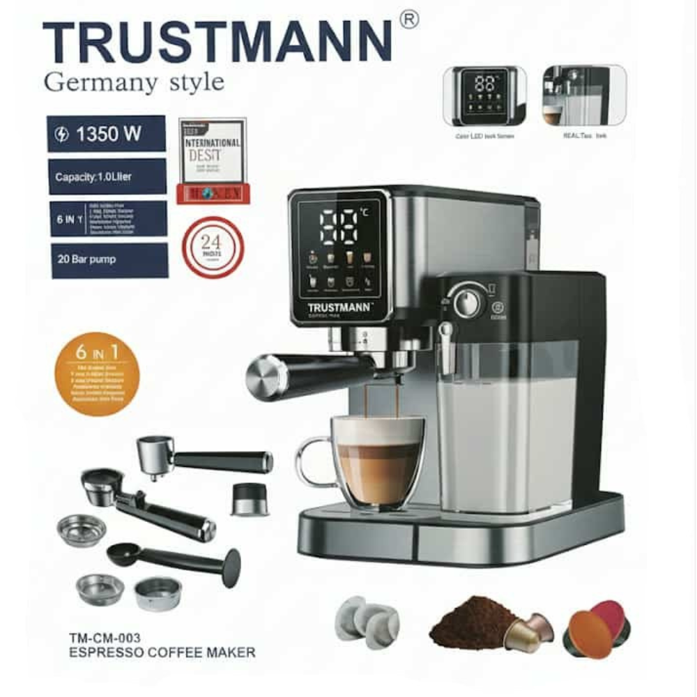 TRUSTMANN-Machine-a-Cafe-Espresso-6-en-1-20-Bar-1350W-Multi-capsules-et-Grains-Style-Allemand-TM-CM-003.png TRUSTMANN Machine à Café Espresso 6-en-1 | 20 Bar, 1350W | Multi-capsules et Grains | Style Allemand TM-CM-003 - الصورة 1