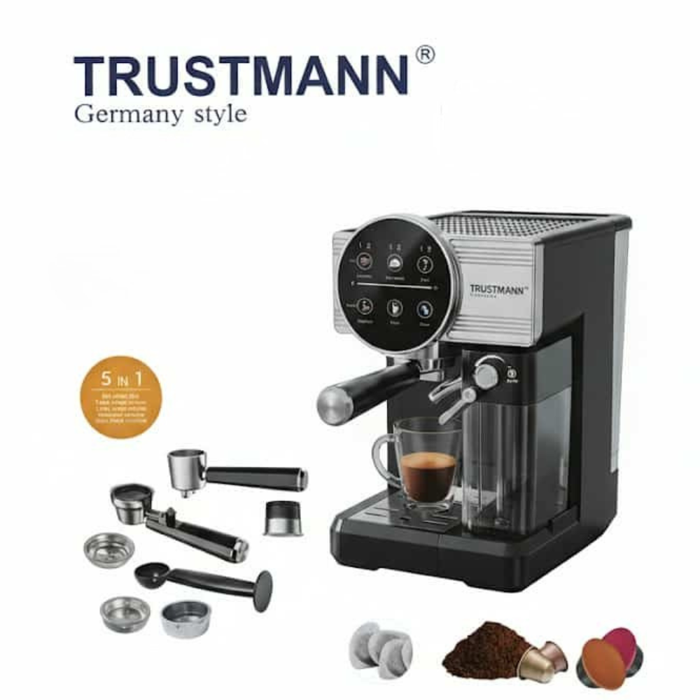 TRUSTMANN-Machine-a-Cafe-Expresso-5EN1-Professionnelle-20-Bars-1350W-TM-CM-002.png TRUSTMANN - Machine à Café Expresso 5EN1 Professionnelle - 20 Bars - 1350W - TM-CM-002 - الصورة 1