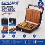 ⁦Grill Électrique Sonashi SGT-859C 2000W Ouvrable 180° – Panini, Sandwich & BBQ⁩ - الصورة ⁦4⁩