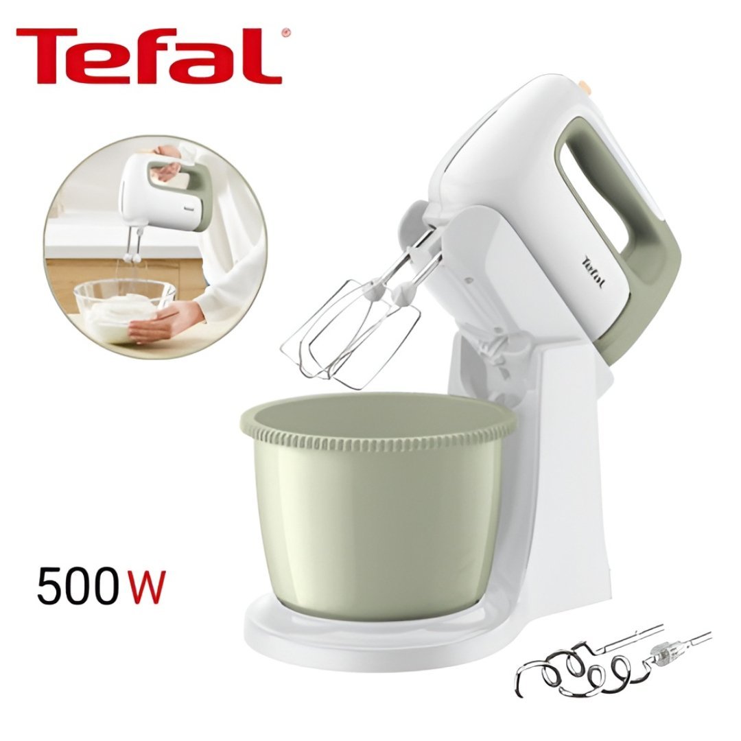 Untitled-Project-50.jpg Tefal Batteur à main et avec Bol Électrique 500W 2.5L - 5 Vitesses et Turbo et 2 fouets 2 crochets pétrin - Cocoon HT464010 - الصورة 1