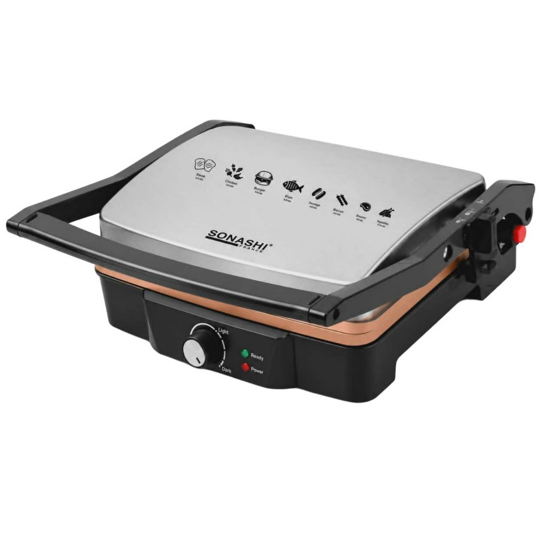 grill-electrique-sonashi-2000w-180-panini-bbq.jpg.jpg Grill Électrique Sonashi SGT-859C 2000W Ouvrable 180° – Panini, Sandwich & BBQ - الصورة 1