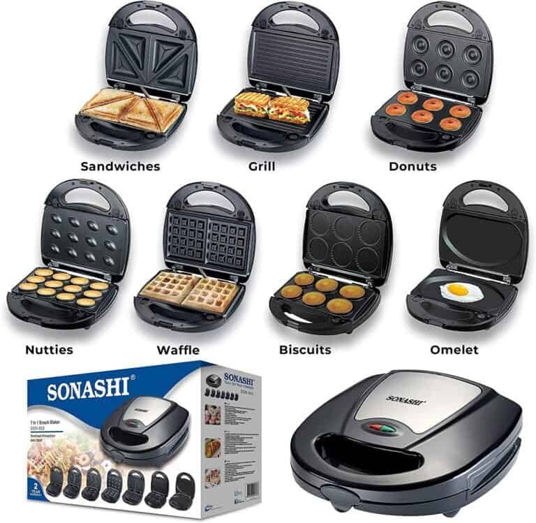 panineuse-sonashi-7en1-Ss862-768x749-1.jpg Sonashi Panineuse Multi-Grill - SSM-862 -7in1 Presse Sandwich 640-760W - الصورة 1